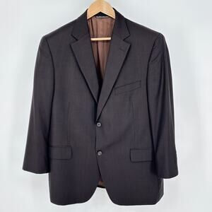 Jack Victor 100% Wool Blazer Brown Pinstripe Jacket Made in Canada 44S Short